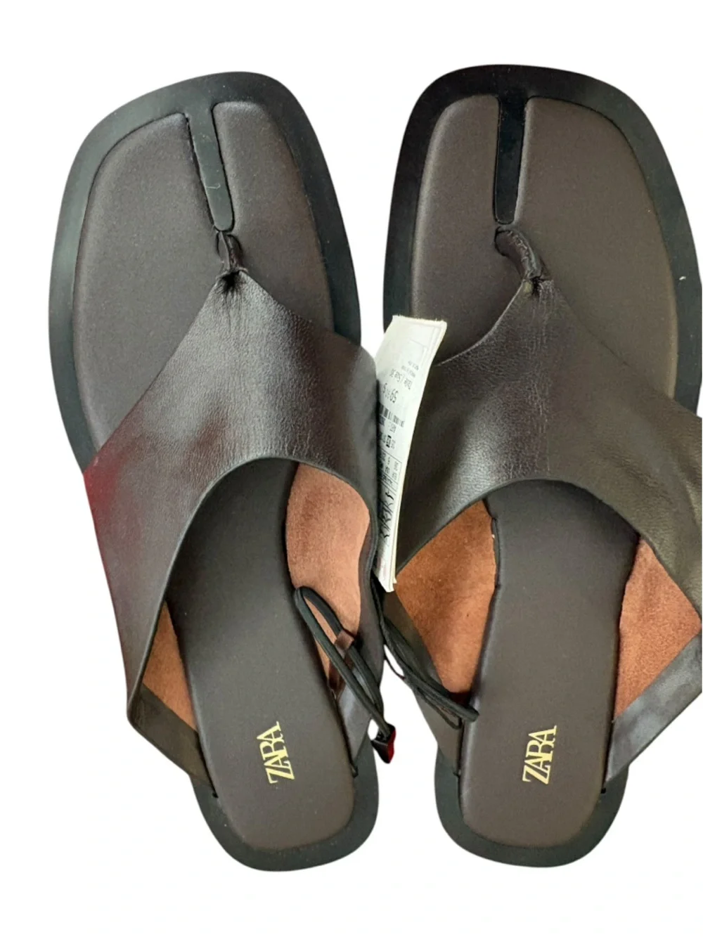ZARA NWT Brown Leather Thong Sandals in Sz 6 - Picture 4 of 5